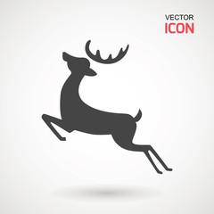 Deer running silhouette , Reinder icon design for Xmas cards, banners and flyers, vector illustration isolated on white background. Logo template. Elk logotype. Hunting.