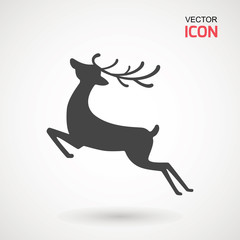 Deer running silhouette , Reinder icon design for Xmas cards, banners and flyers, vector illustration isolated on white background. Logo template. Elk logotype. Hunting.