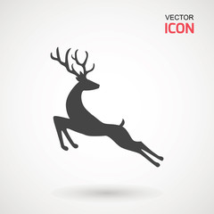 Deer running silhouette , Reinder icon design for Xmas cards, banners and flyers, vector illustration isolated on white background. Logo template. Elk logotype. Hunting.
