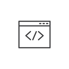 Web browser coding outline icon. linear style sign for mobile concept and web design. Coding website simple line vector icon. Custom code symbol, logo illustration. Vector graphics