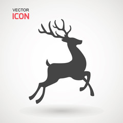 Deer running silhouette , Reinder icon design for Xmas cards, banners and flyers, vector illustration isolated on white background. Logo template. Elk logotype. Hunting.