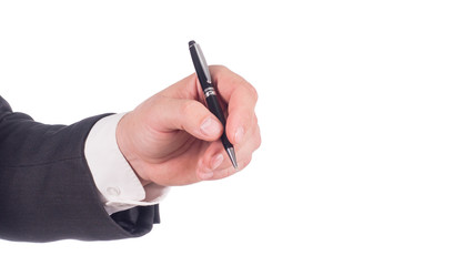 Businessman's Hand Holding Pen. Isolated on white background.