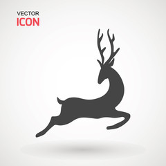 Deer running silhouette , Reinder icon design for Xmas cards, banners and flyers, vector illustration isolated on white background. Logo template. Elk logotype. Hunting.