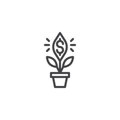 Money plant outline icon. linear style sign for mobile concept and web design. Potted dollar plant simple line vector icon. Symbol, logo illustration. Pixel perfect vector graphics