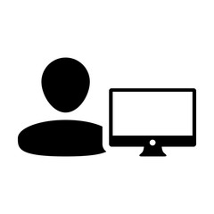 Labor icon vector male person user with computer monitor screen avatar in flat color in Glyph Pictogram Symbol illustration