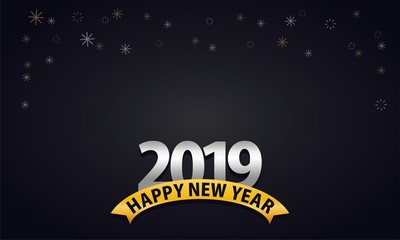 2019 Happy new year simple and minimalistic Banner or Greeting Card Vector Illustration Dark Background