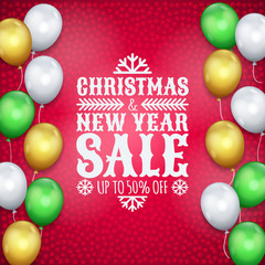 Happy New Year, Christmas card, air balloons, text