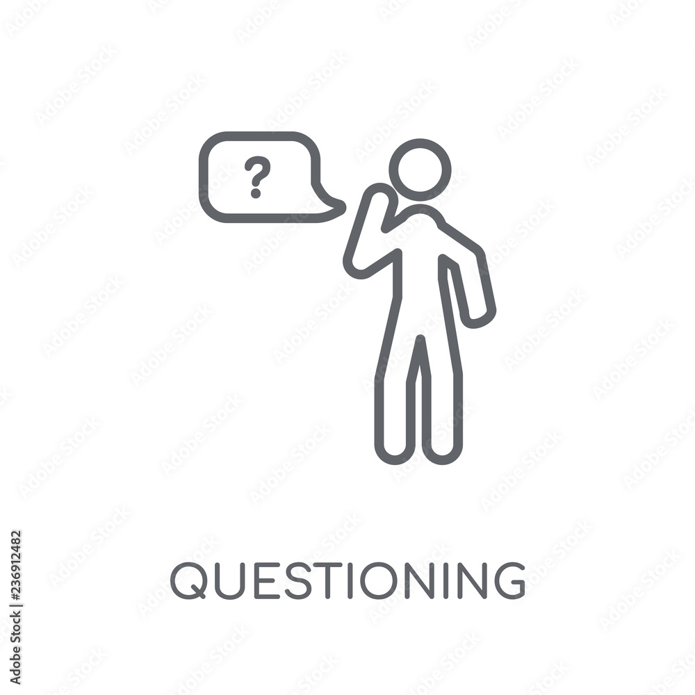 Poster questioning linear icon. modern outline questioning logo concept on white background from activity a