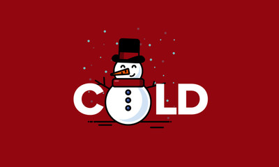 Cold Winter Typography with Snowman Vector Illustration 