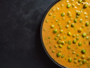 Green Peas Curry. Matar Masala North Indian, Punjabi cuisine. Vegetarian food. 
