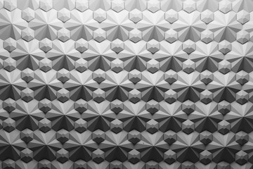 Abstract pattern with geometric shapes polygons and hexagons in black and white color. 3d illustration.
