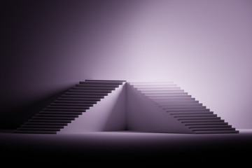 Illustration with pedestal made of stairs in black, purple and white color. Image with copy blank space. 3d illustration.