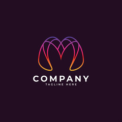Abstract logotype initial letter M logo, rainbow gradient color, monogram line art line minimalist M icon vector