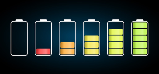 discharged to fully charged batteries, isolated vector icons