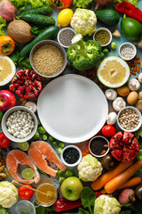 Empty plate set healthy food top view Healthy food