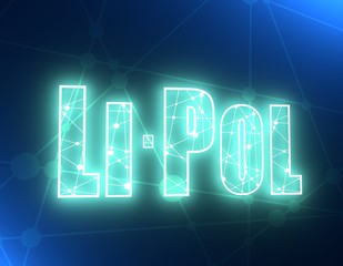 Illustration of cylinder battery. Li Pol text textured by lines and dots pattern. 3D rendering