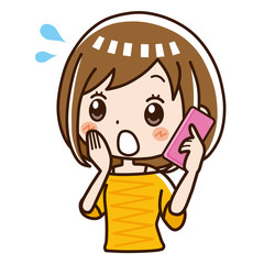 Obraz premium 電話 女性 驚く