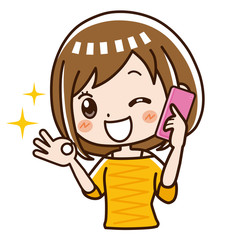 電話　女性　OKサイン