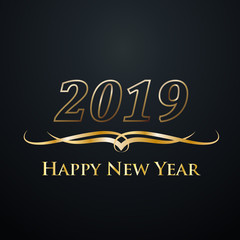 2019 Happy New Year. Golden vector text