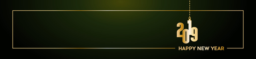 Obraz premium 2019 Happy New Year header background. Golden text with frame, banner