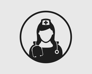 Nurse Icon with round shape on gray Background.