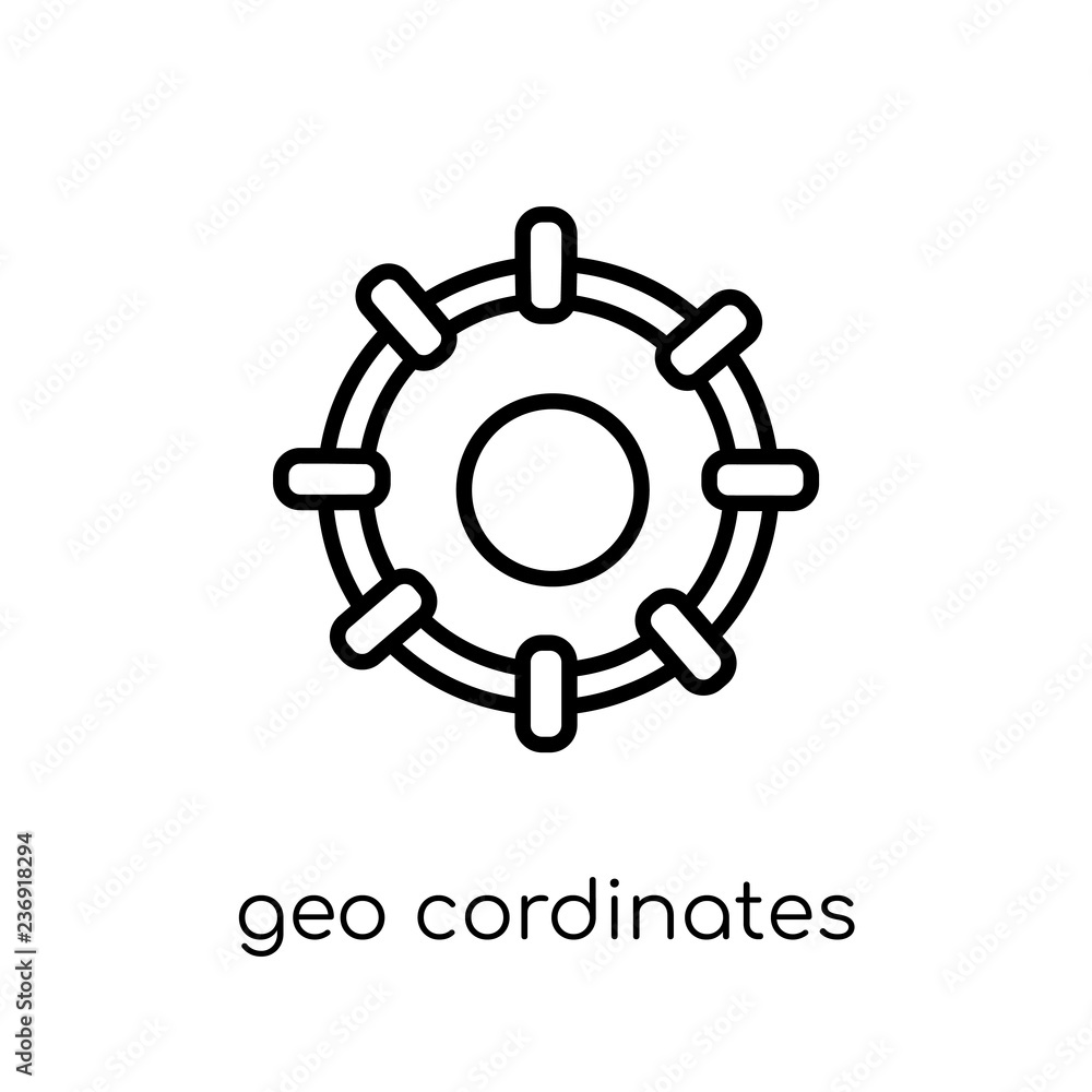 Poster geo cordinates icon. trendy modern flat linear vector geo cordinates icon on white background from t