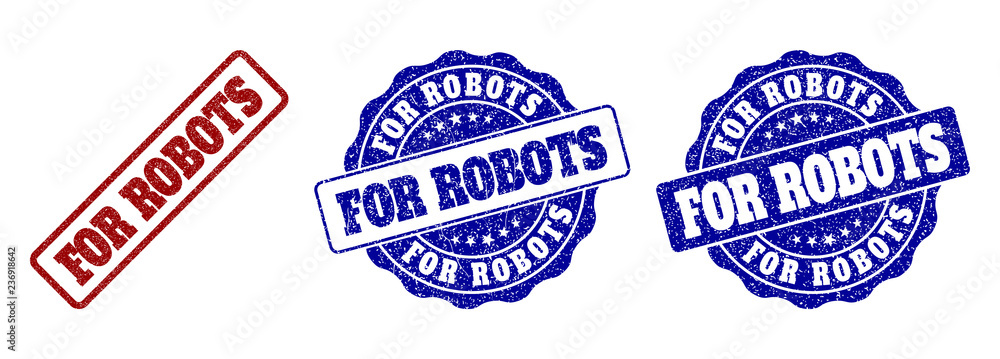 Poster for robots grunge stamp seals in red and blue colors. vector for robots overlays with grunge effect.