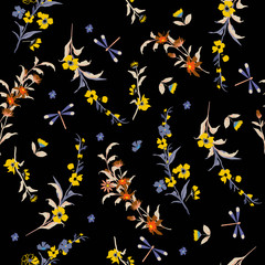 A dark garden  in Delicate seamless pattern vector liberty little flowers. Floral pattern for fashion prints. Design for textile, wallpapers, wrapping, paper
