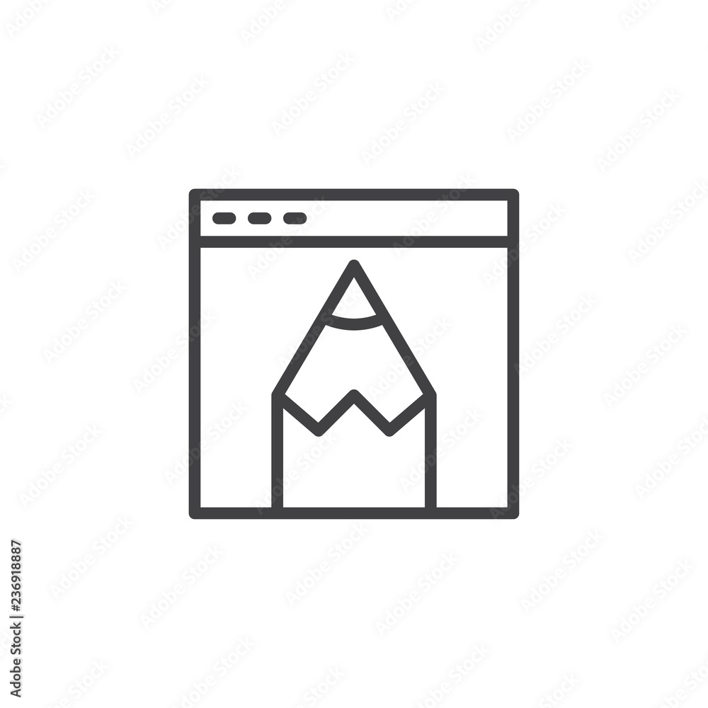 Fototapete browser window and pen tool outline icon. linear style sign for mobile concept and web design. web d