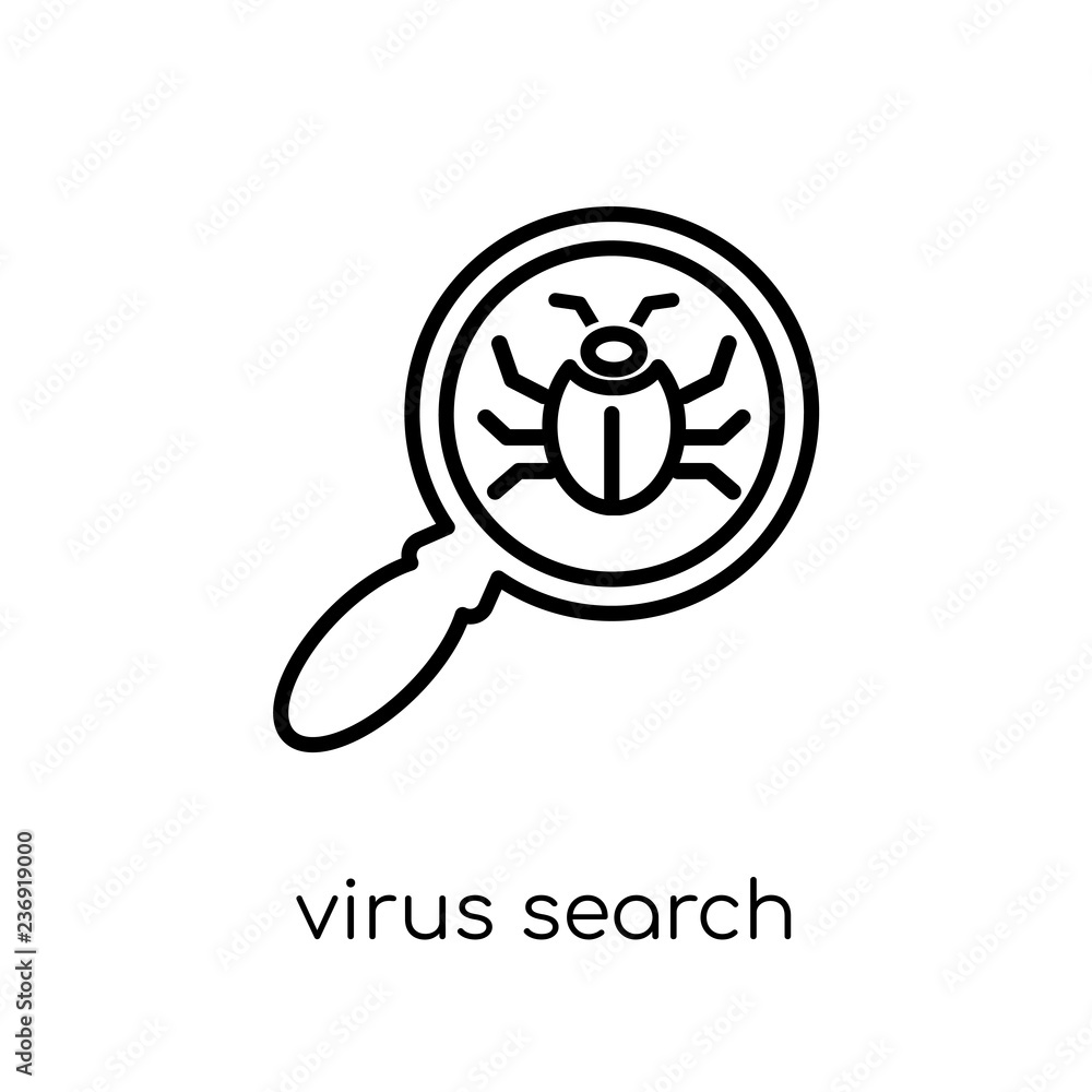 Poster virus search icon. trendy modern flat linear vector virus search icon on white background from thin 