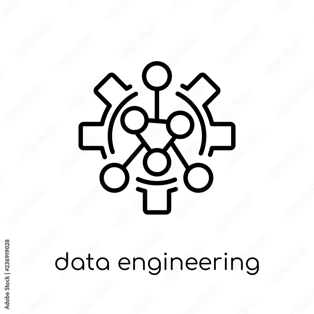 Poster data engineering icon. trendy modern flat linear vector data engineering icon on white background fr