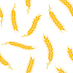 Seamless pattern. Simple vector ears of wheat isolated on white background. illustration for agriculture or bakery.