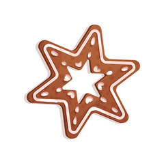 Star shaped gingerbread cookie, Christmas symbol, New Year decoration vector Illustration on a white background