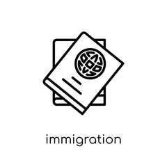 immigration icon. Trendy modern flat linear vector immigration icon on white background from thin line law and justice collection