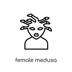 female Medusa icon. Trendy modern flat linear vector female Medusa icon on white background from thin line Fairy Tale collection