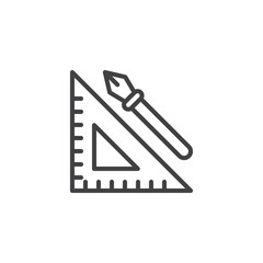 Ruler and fountain pen outline icon. linear style sign for mobile concept and web design. Designer tool simple line vector icon. Symbol, logo illustration. Pixel perfect vector graphics