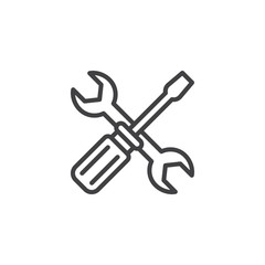 Wrench and screwdriver tools outline icon. linear style sign for mobile concept and web design. Technical support simple line vector icon. Symbol, logo illustration. Pixel perfect vector graphics