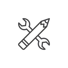 Crossed wrench and pen tool outline icon. linear style sign for mobile concept and web design. Designer tools simple line vector icon. Symbol, logo illustration. Pixel perfect vector graphics