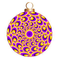 Yellow and purple christmas ball from octagons in techno style. Spin illusion.