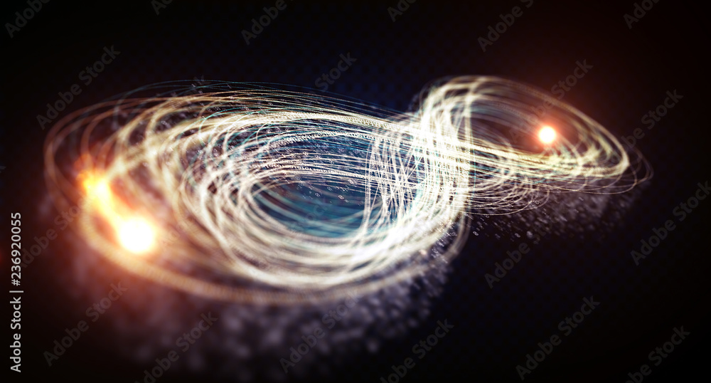 Poster  Infinity symbol of glowing lines. Mobius strip of luminous zeros and ones and lines. Infinity symbol of glowing lines and binary code on a dark background. The concept of circulation of information.