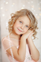 girl child in beautiful Christmas decorated