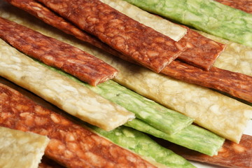 Natural treats for dogs jerky close up