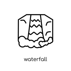 Waterfall icon. Trendy modern flat linear vector Waterfall icon on white background from thin line nature collection