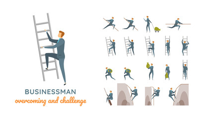 Vector young adult man in business suit ready-to-use character casual poses set in flat style.