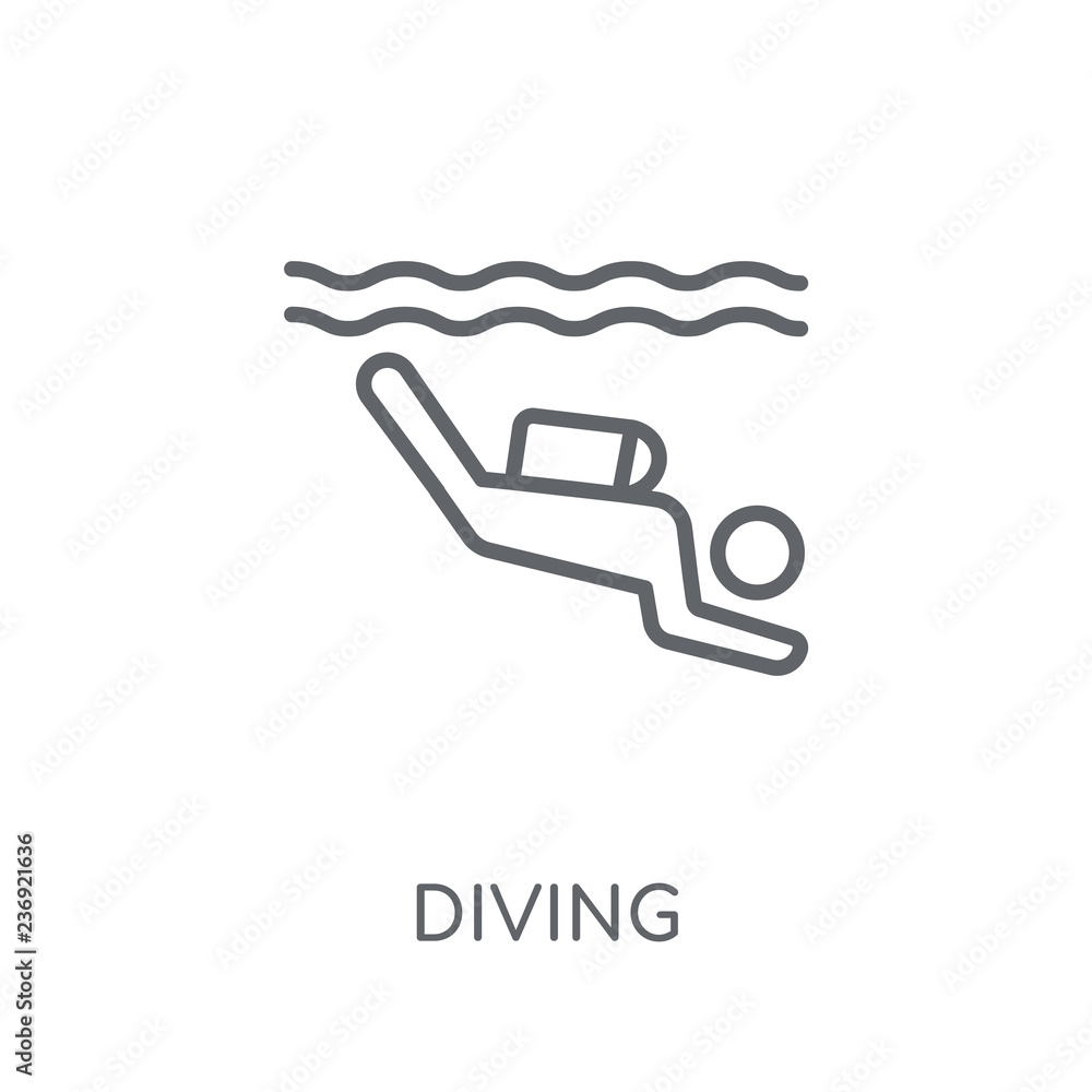 Poster diving linear icon. modern outline diving logo concept on white background from architecture and tra