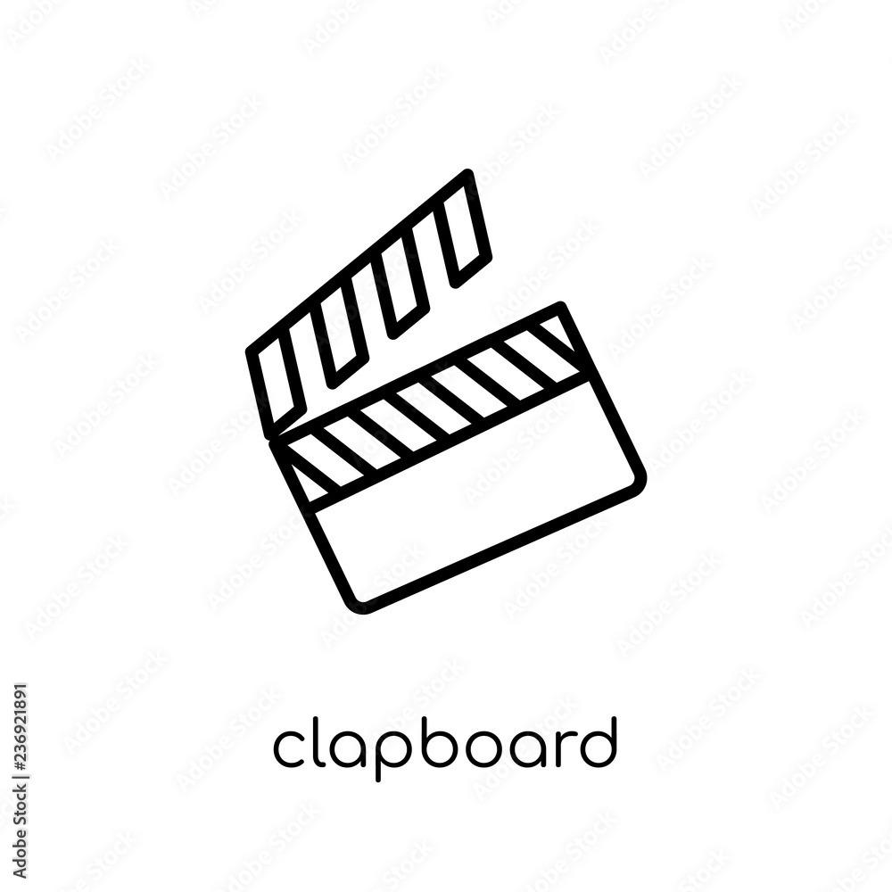 Poster clapboard icon. trendy modern flat linear vector clapboard icon on white background from thin line e