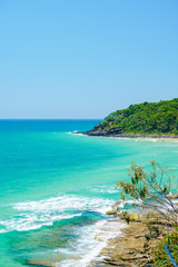 Noosa National Park on a perfect day with blue water and pandanus palms on the Sunshine Coast in Queensland