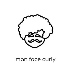 Man face curly hair and moustache icon. Trendy modern flat linea
