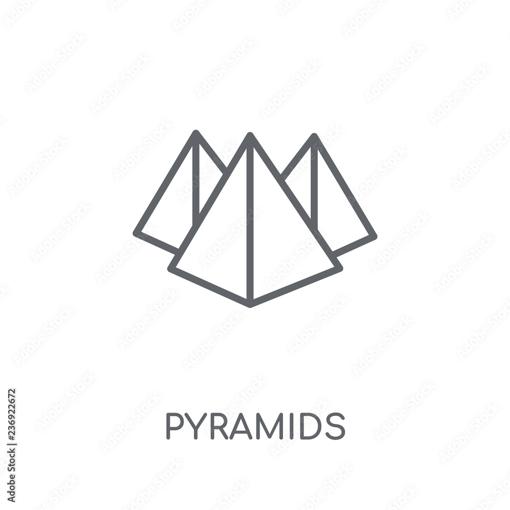 Poster pyramids linear icon. modern outline pyramids logo concept on white background from architecture and
