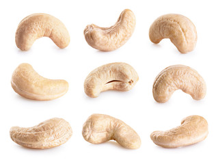 Cashew nuts isolated on white background.